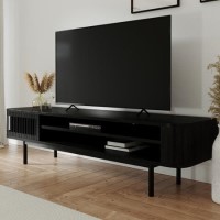 Large Black Oak TV Stand with Storage - TV's up to 77" - Jarel