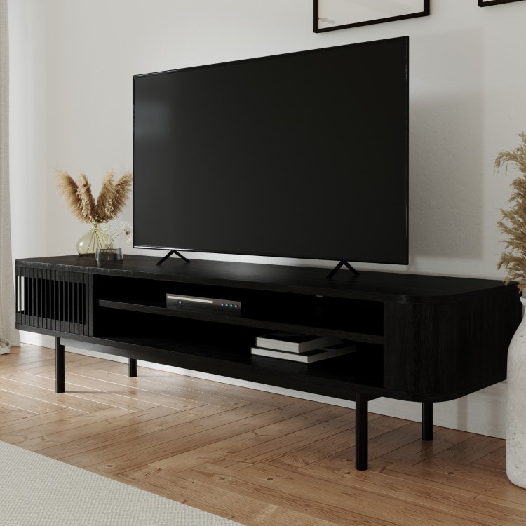 Large Black Oak TV Stand with Storage - TV's up to 77" - Jarel
