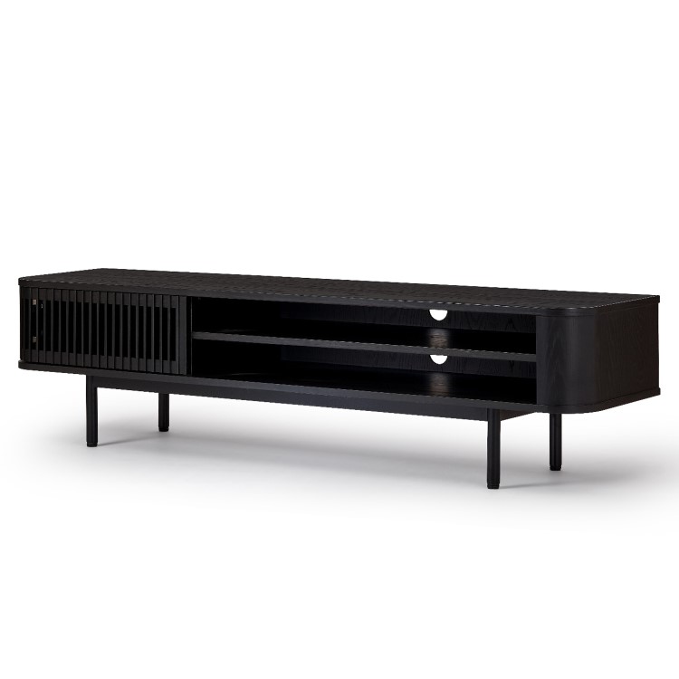 Large Black Oak TV Stand with Storage - TV's up to 77" - Jarel