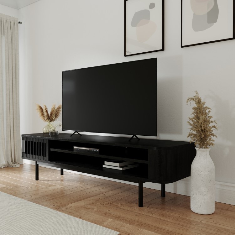 Large Black Oak TV Stand with Storage - TV's up to 77" - Jarel