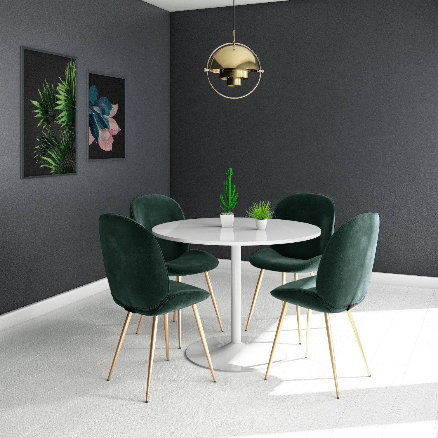 Set of 2 Dark Green Velvet Dining Chairs with Gold Legs - Jenna | eBay