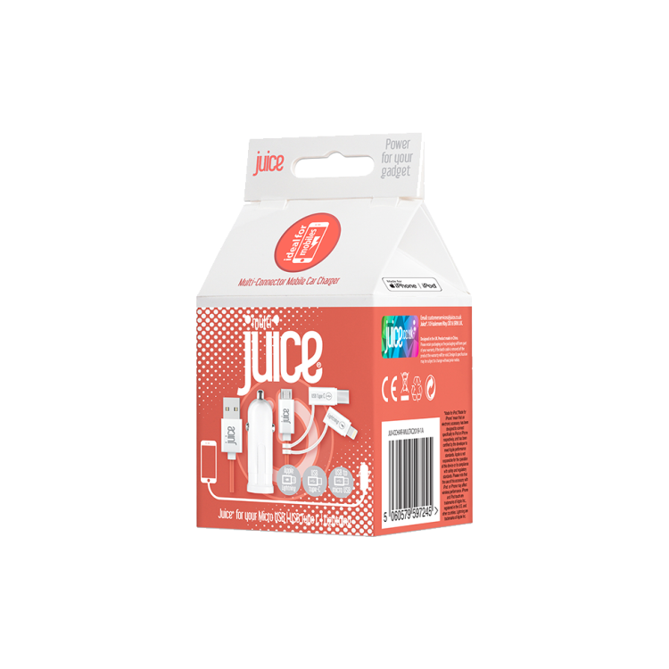 Juice Multi Port In-Car Charger - Micro USB/USB-C/Lightning - 1A