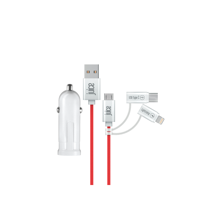 Juice Multi Port In-Car Charger - Micro USB/USB-C/Lightning - 1A