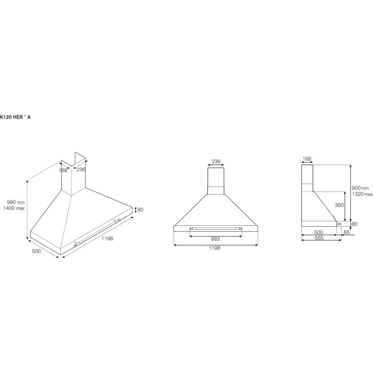 Bertazzoni K-120-HER-CR-A Heritage 120cm Chimney Cooker Hood Cream