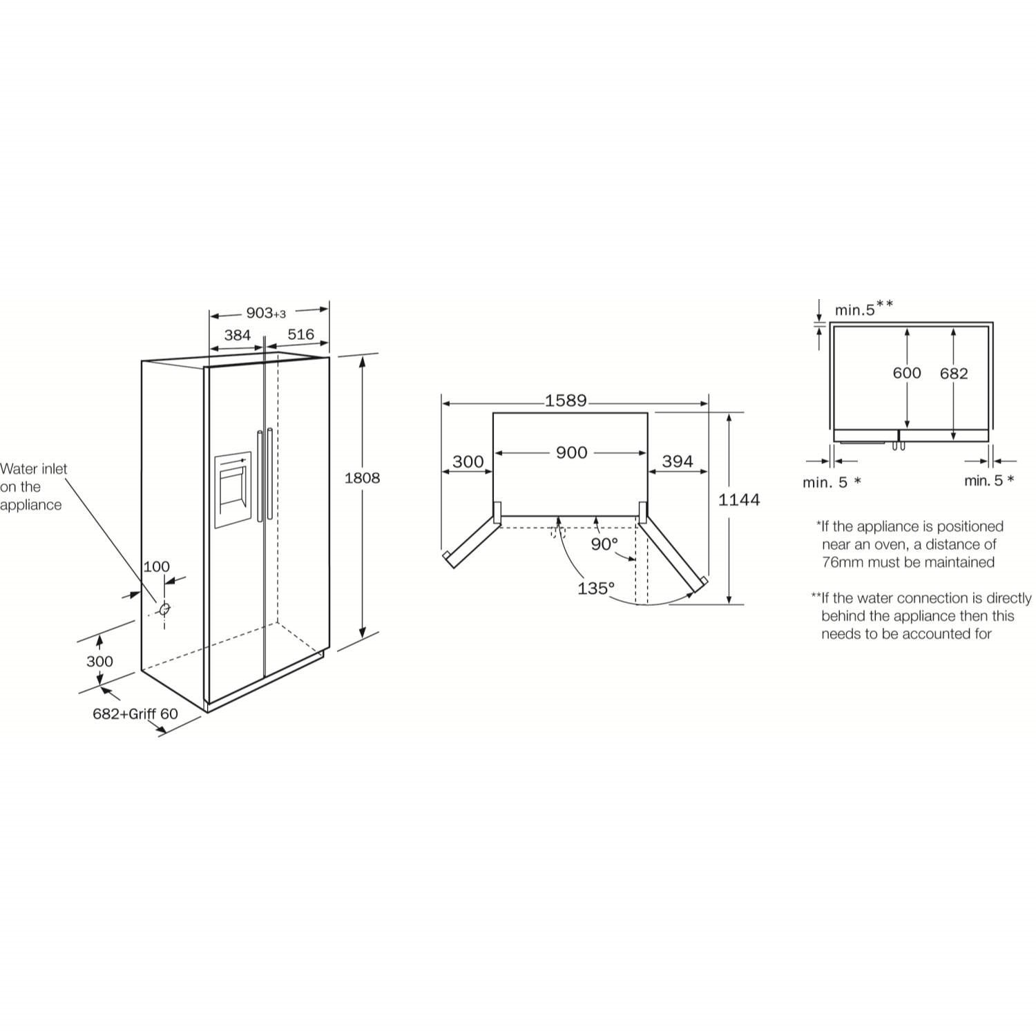 Neff K3990X7GB American Style American Fridge Freezer Fully Clad