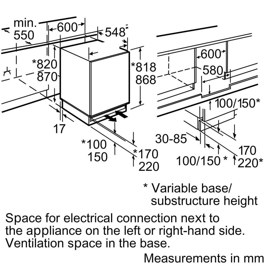 Neff K4336XFF0G N50 Under Counter Integrated Fridge With Icebox