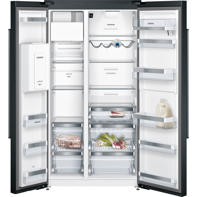 Siemens KA92DHXFP iQ700 American Side-by-side Fridge Freezer With Ice & Water Dispenser & Internal Cameras - Antifingerprint Black Steel