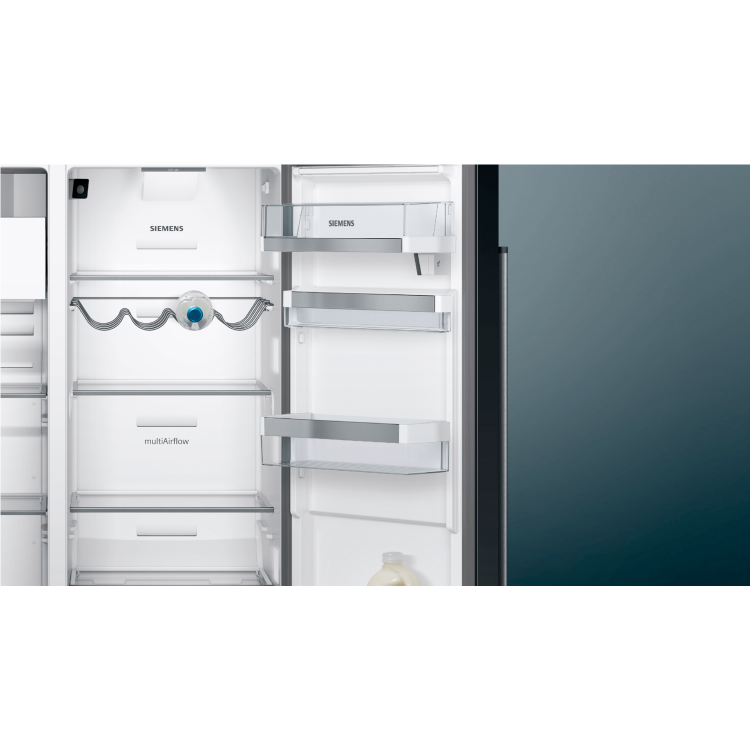 Siemens KA92DHXFP iQ700 American Side-by-side Fridge Freezer With Ice & Water Dispenser & Internal Cameras - Antifingerprint Black Steel
