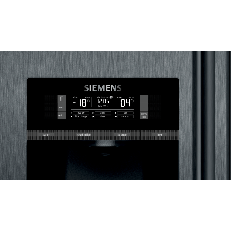 Siemens KA92DHXFP iQ700 American Side-by-side Fridge Freezer With Ice & Water Dispenser & Internal Cameras - Antifingerprint Black Steel