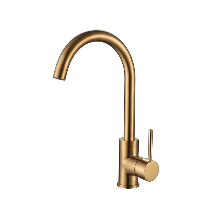 Reginox Gold Single Lever Swan Neck Kitchen Tap in Kalix Gold