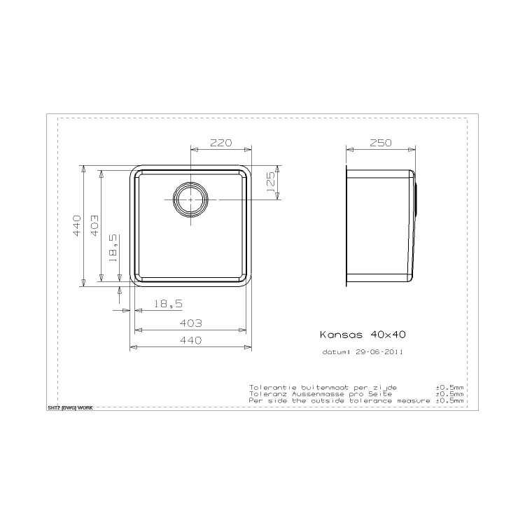 Reginox KANSAS-L40X40 1.0 Bowl Integrated Stainless Steel Sink