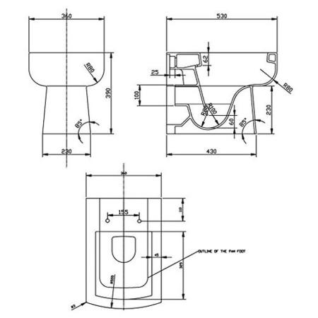 White WC Toilet Unit with Square Toilet & Soft Close Seat - W500 x D840mm