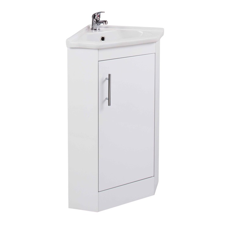 White Mini Cloakroom Corner Vanity Unit & Basin - W380mm