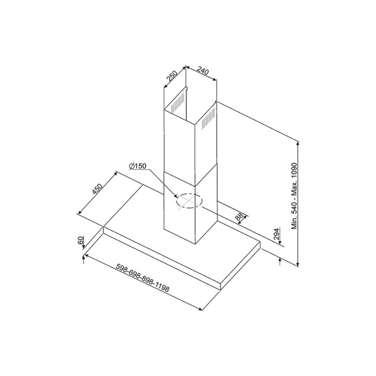 GRADE A2 - Light cosmetic damage - Smeg KAT900HXE T-shape 90cm Stainless Steel Chimney Cooker Hood
