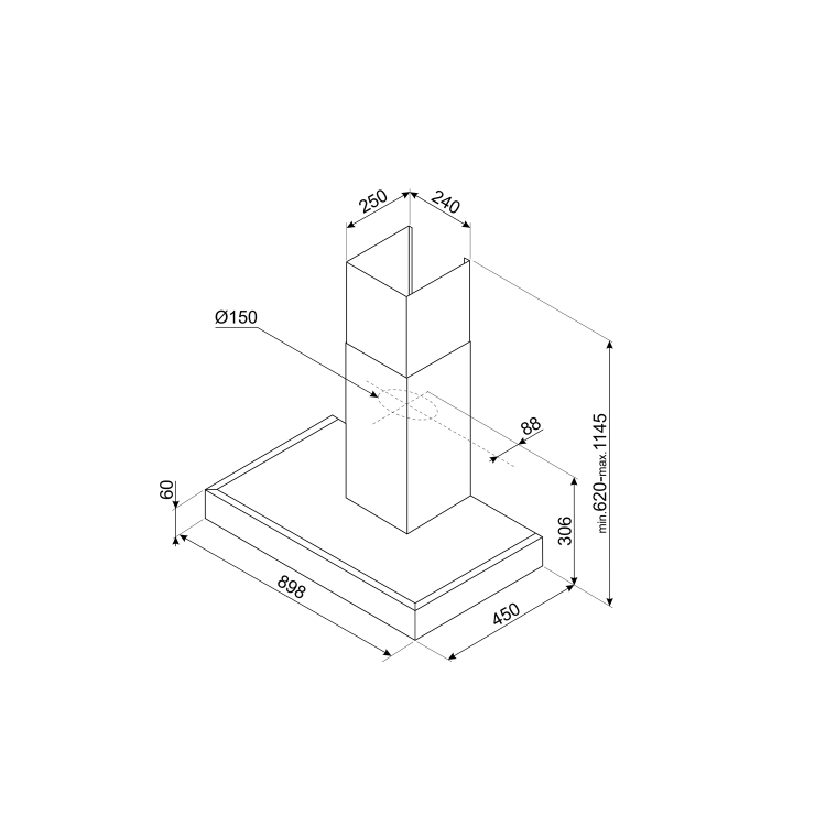 Refurbished Smeg KATE900EX 90cm Chimney Cooker Hood Stainless Steel