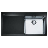 Franke KBV611LBK Kubus Single Bowl Left Hand Drainer Black Glass Sink