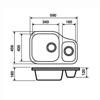 GRADE A1 - CDA KCC28SS Undermount Sink One And Right Hand Half Bowl