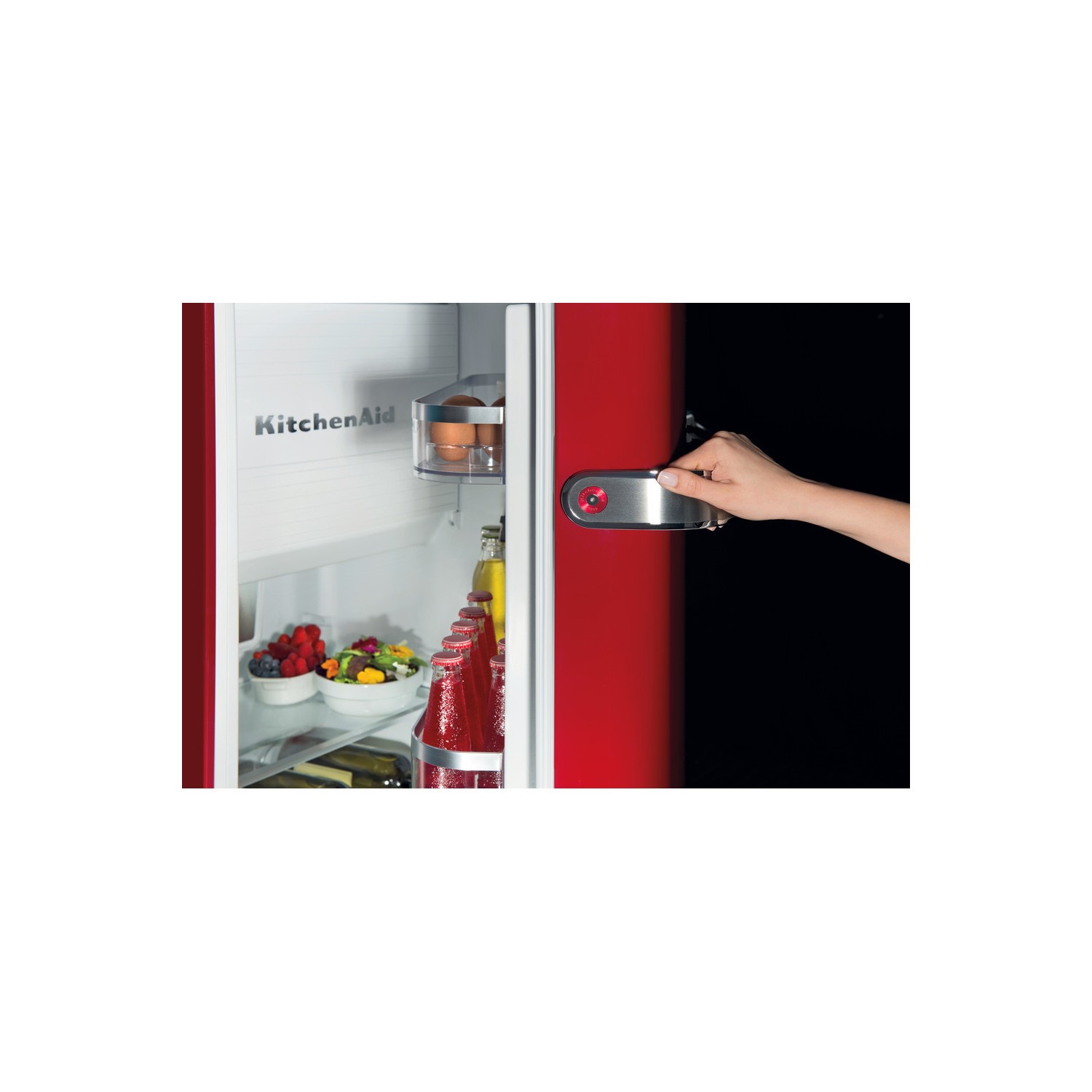 Kitchen Aid KitchenAid KCFME60150L Iconic Retro Freestanding Fridge Left Hand Hinge Empire Red