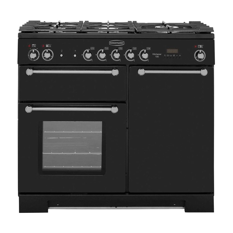 Refurbished Rangemaster Kitchener KCH100DFFBLC 100cm Dual Fuel Range Cooker Black