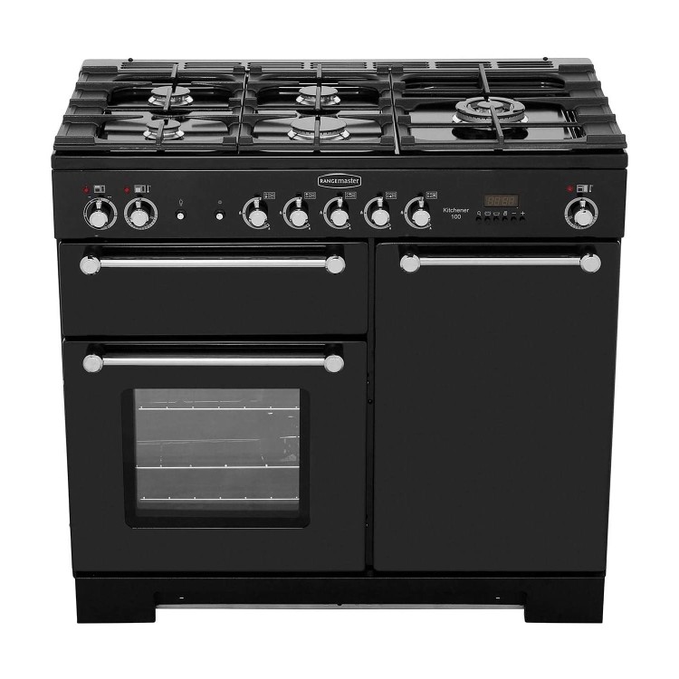 Refurbished Rangemaster Kitchener KCH100DFFBLC 100cm Dual Fuel Range Cooker Black
