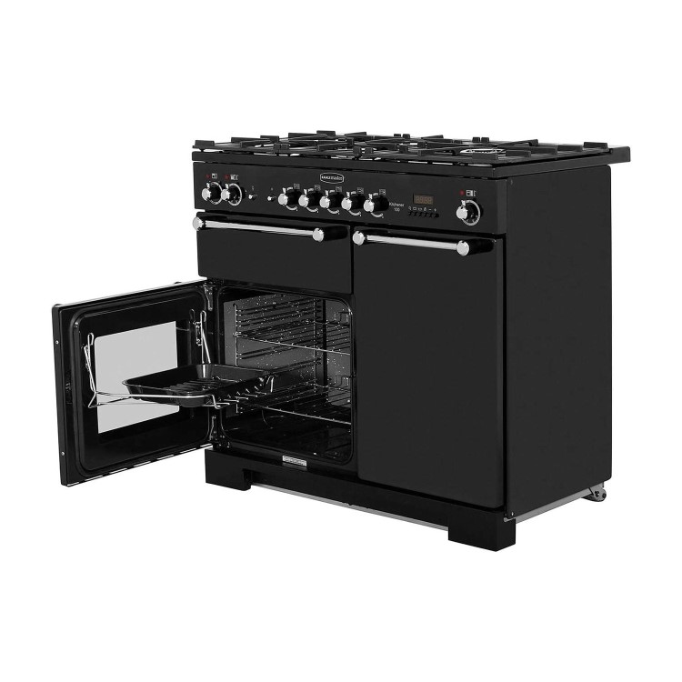 Refurbished Rangemaster Kitchener KCH100DFFBLC 100cm Dual Fuel Range Cooker Black