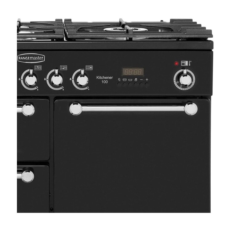 Refurbished Rangemaster Kitchener KCH100DFFBLC 100cm Dual Fuel Range Cooker Black