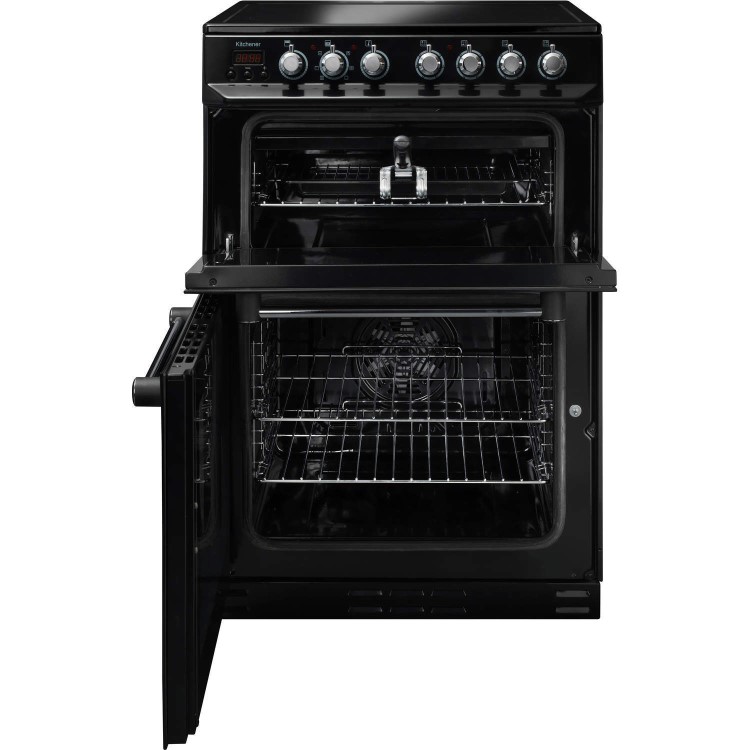 Rangemaster Kitchener 60cm Double Oven Electric Cooker With Ceramic Hob Black And Chrome