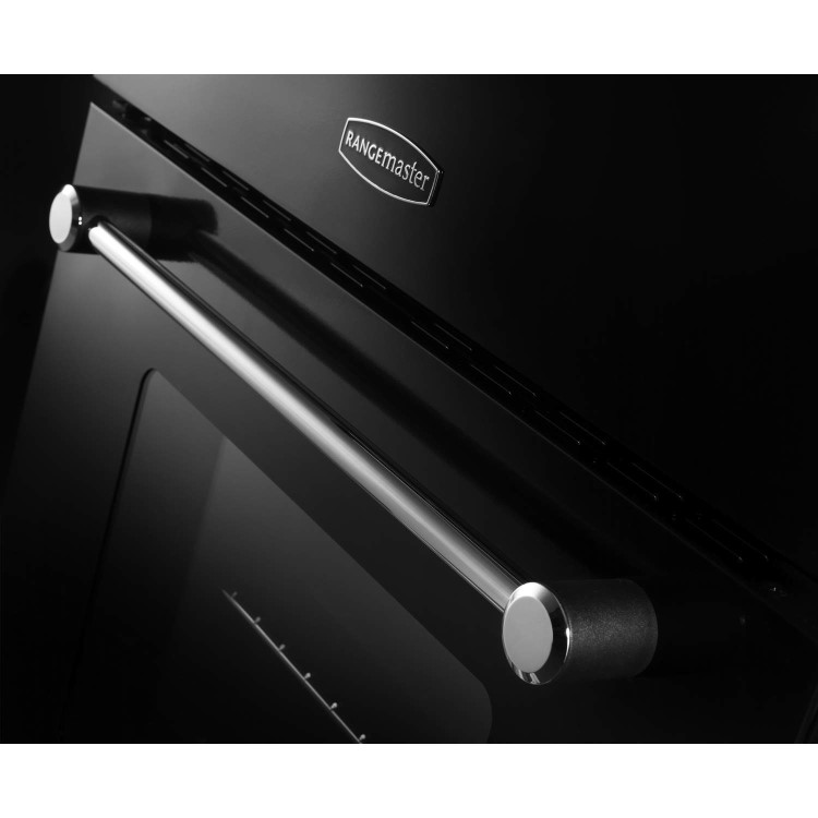 Rangemaster Kitchener 60cm Double Oven Electric Cooker With Ceramic Hob Black And Chrome
