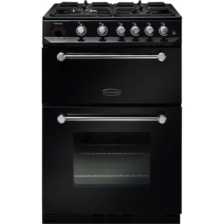 GRADE A2  - Rangemaster 10725 Kitchener 60cm Gas Cooker Black And Chrome