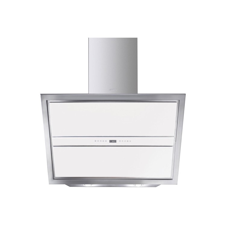Smeg KCV9BE 90cm Angled Cooker Hood Stainless Steel And White Glass