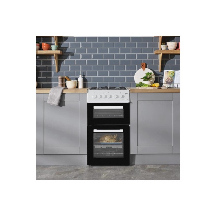Beko 50cm Twin Cavity Gas Cooker - White