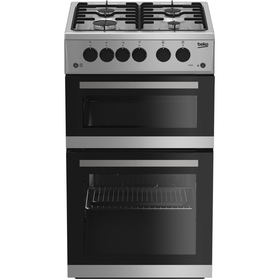 Beko KDG582S 50 cm Twin Cavity Gas Cooker Silver Appliances Direct