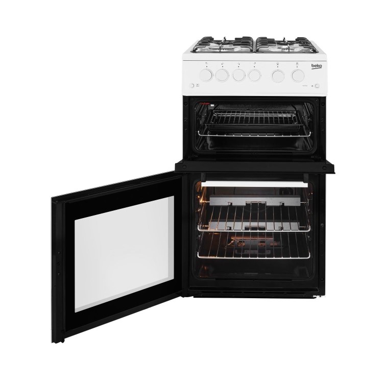 Beko 50cm Twin Cavity Gas Cooker with Interior Light - White