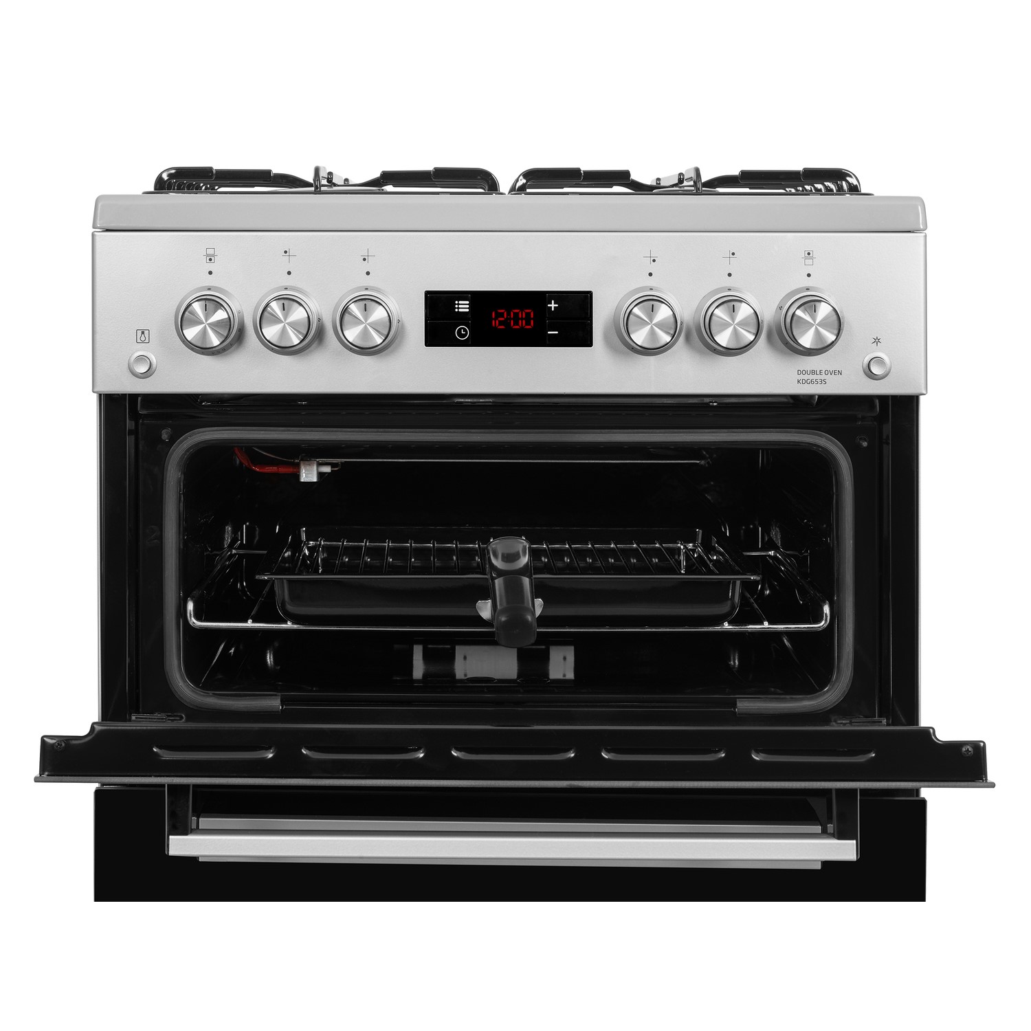 Beko KDG653S 60cm Double Oven Gas Cooker in Silver with LED Timer /& Clock