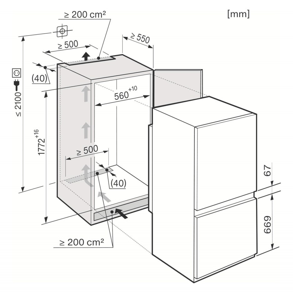 Miele KDN37132iD 54cm Wide Frost Free 7030 Integrated Upright Fridge Freezer White