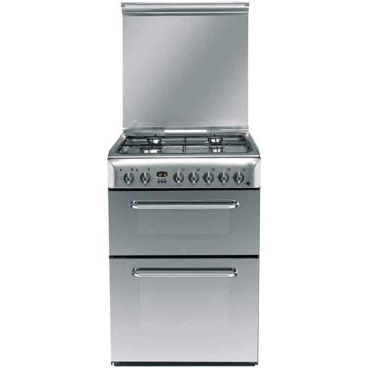 GRADE A2 - Indesit KDP60SE 60cm Double Oven Dual Fuel Cooker - Stainless Steel