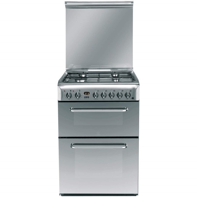 Refurbished Indesit KDP60SE 60cm Double Oven Dual Fuel Cooker - Stainless Steel