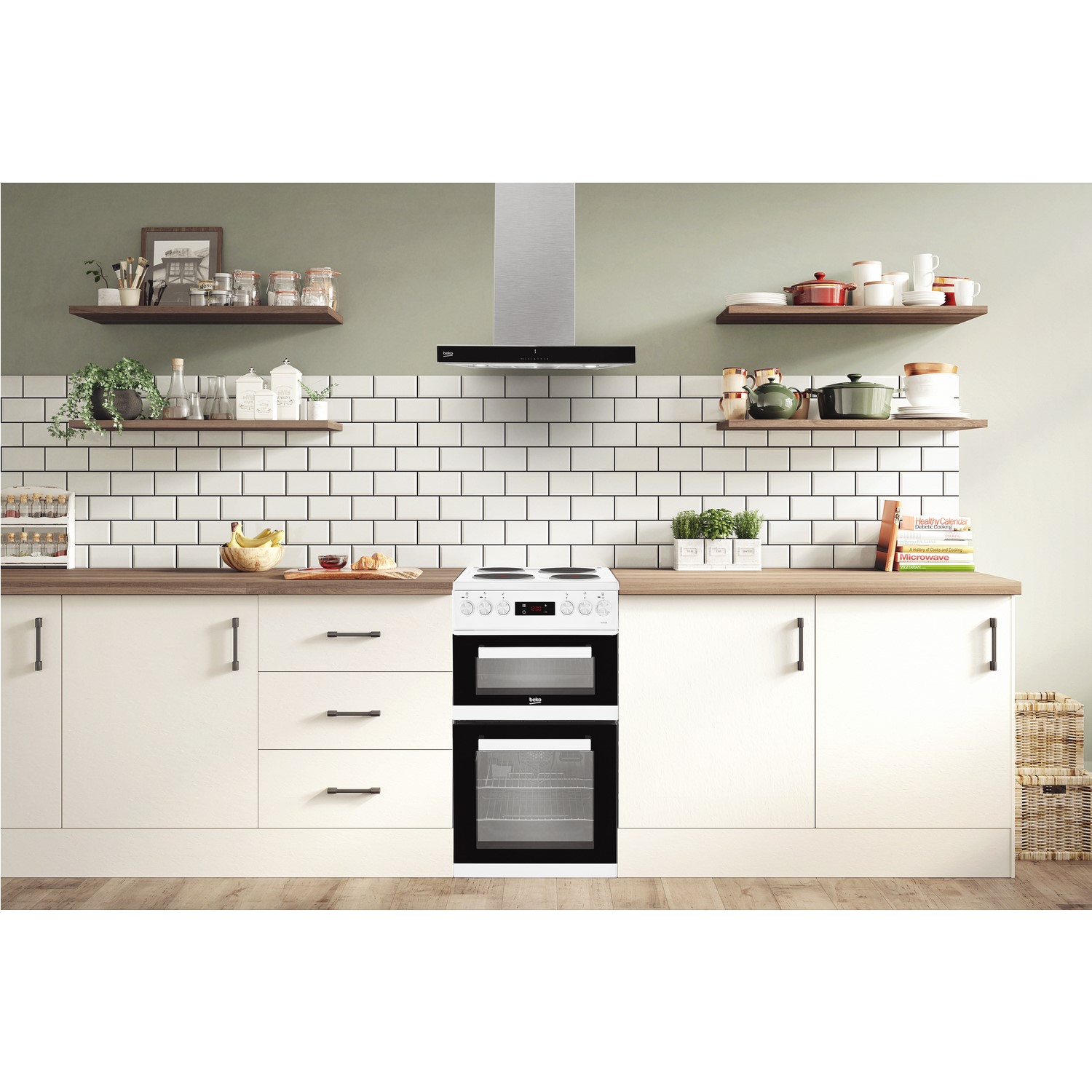 Beko 50cm Double Oven Electric Cooker White KDV555AW Appliances Direct