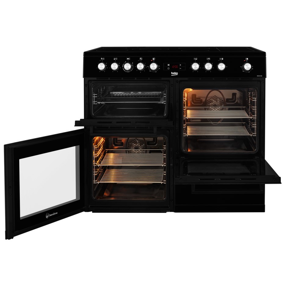Beko KDVC100K 100cm Electric Range Cooker With 5 Zone Ceramic Hob Black Appliances Direct