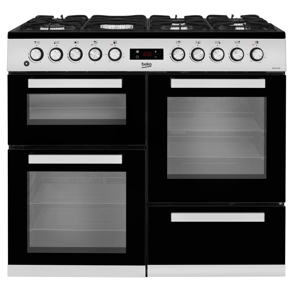 Beko KDVF100S 100cm Dual Fuel Double Oven Range Cooker Silver