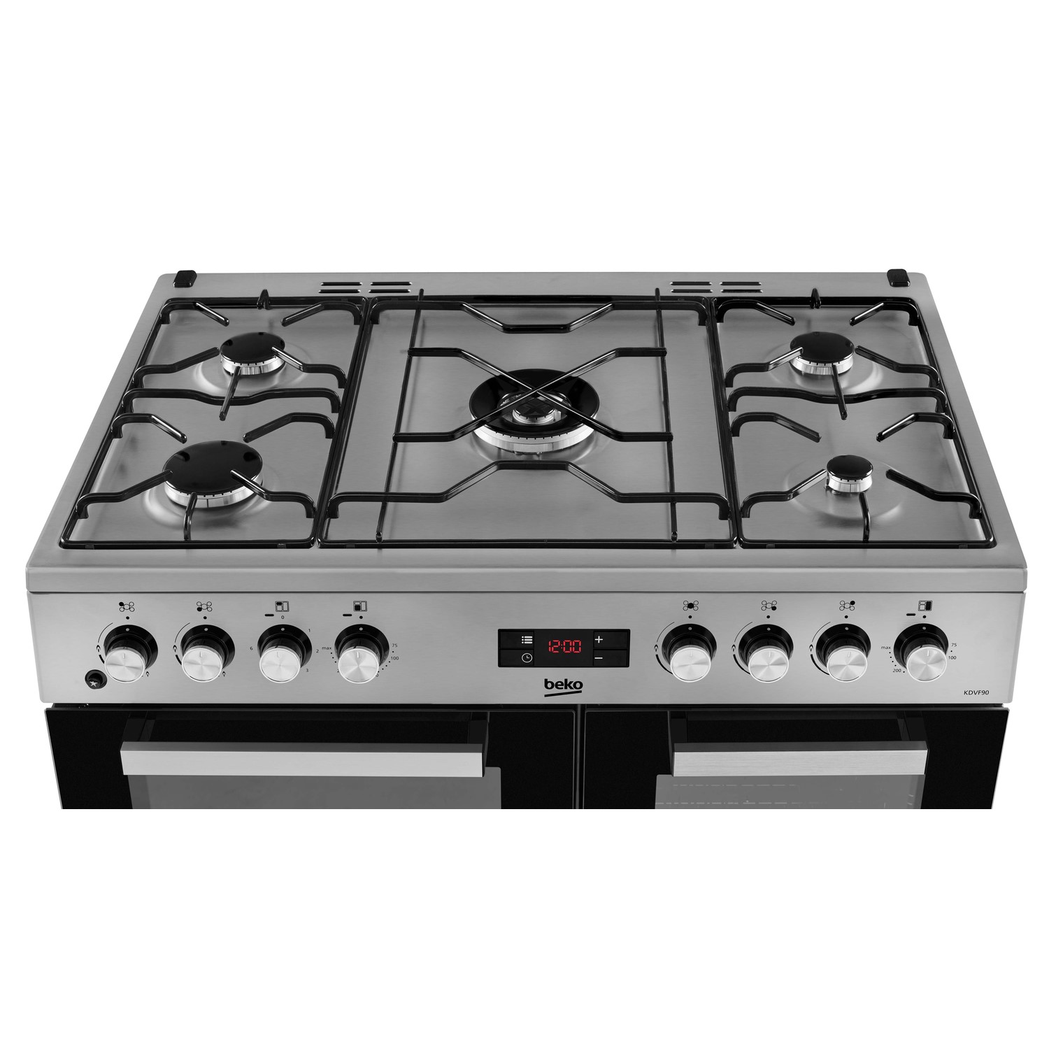 beko 90cm dual fuel range cooker stainless steel