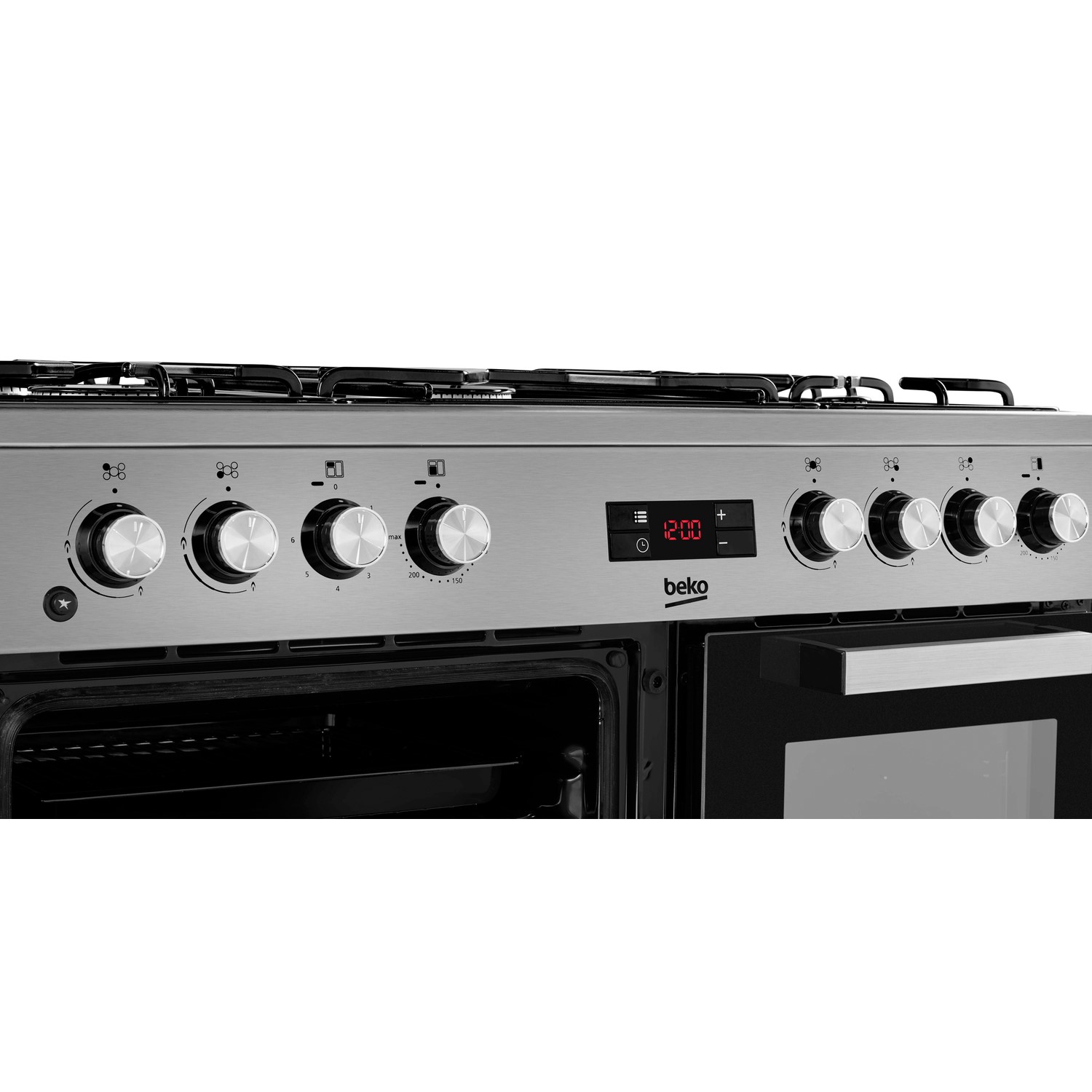 beko 90cm dual fuel range cooker stainless steel