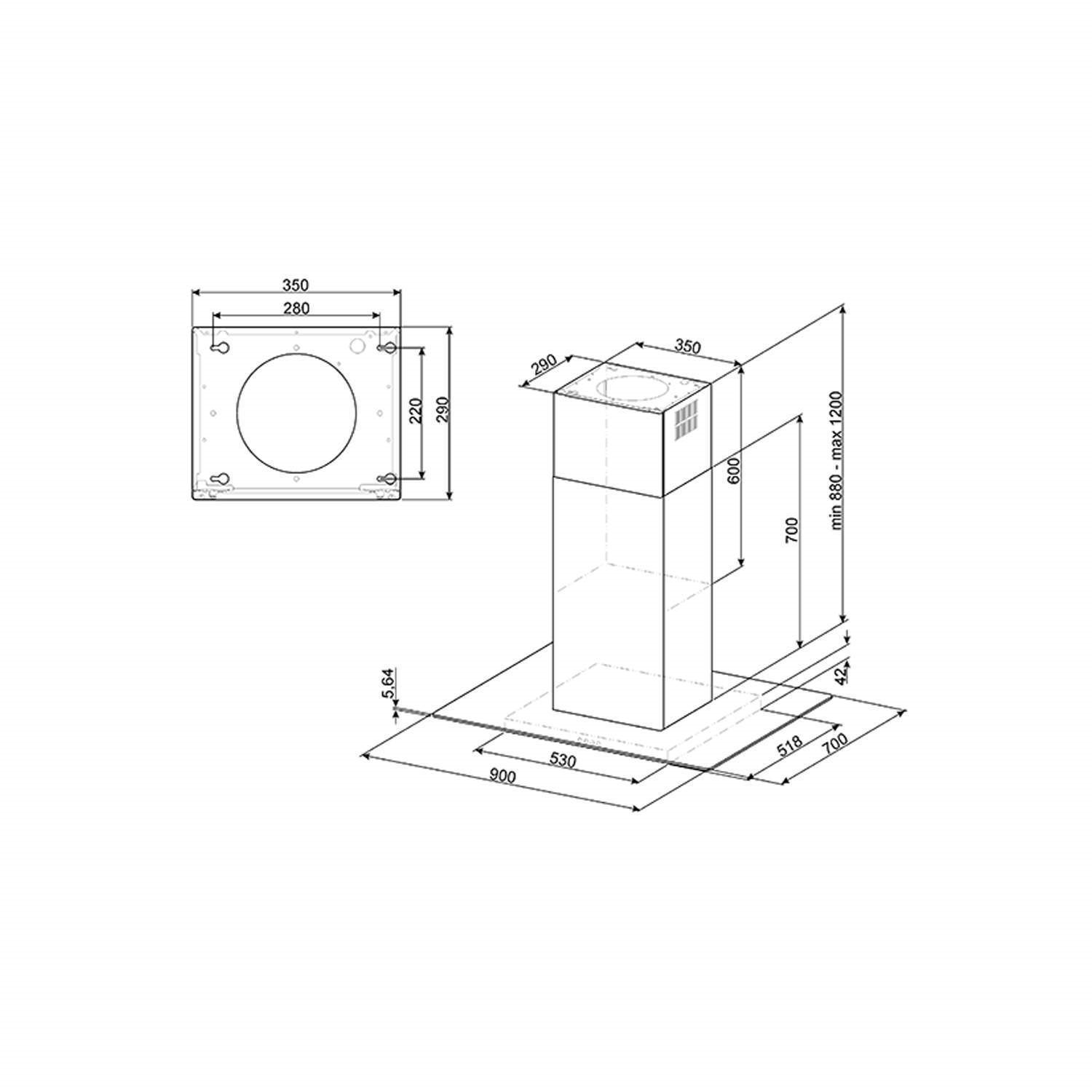 Smeg 90cm Flat Glass Island Cooker Hood Stainless Steel KEIV90E