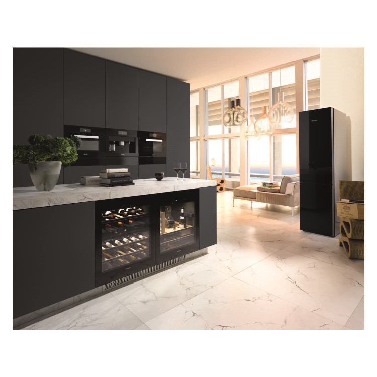 Miele KFN29683DObBl Prestige Click2Open SoftClose 201x60cm Frost Free Obsidian Black Glass Freestanding Fridge Freezer