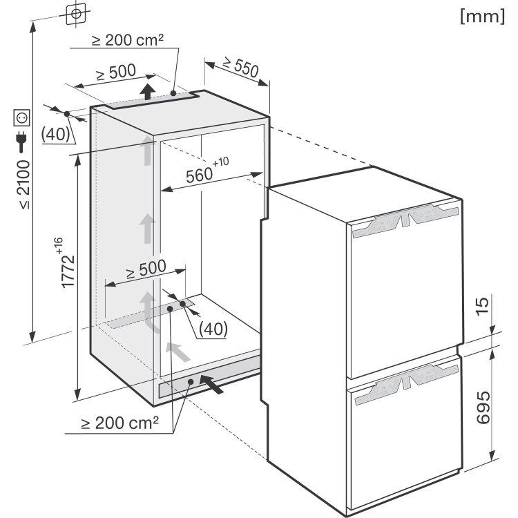 Miele KFN37682iD 56cm Wide Frost Free 70-30 Integrated Upright Fridge Freezer - White