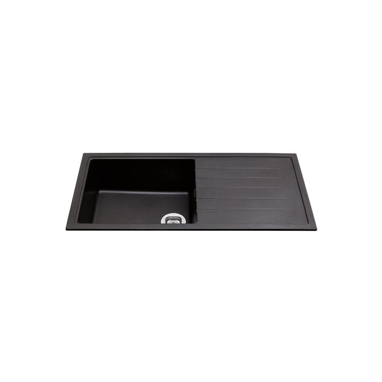 CDA Single Bowl Right Hand Drainer Compsoite Black Inset Kitchen Sink