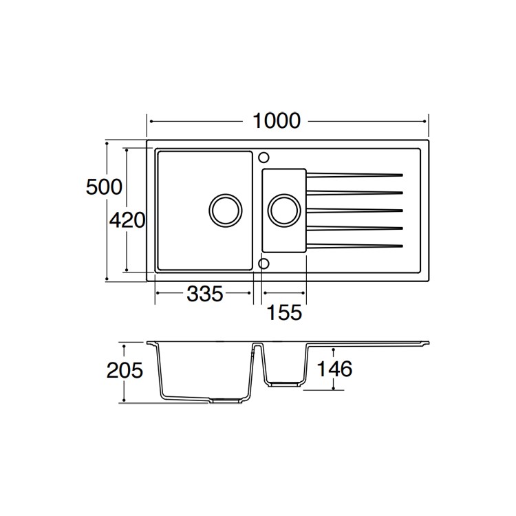 1.5 Bowl Inset Black Composite Kitchen Sink with Reversible Drainer - CDA