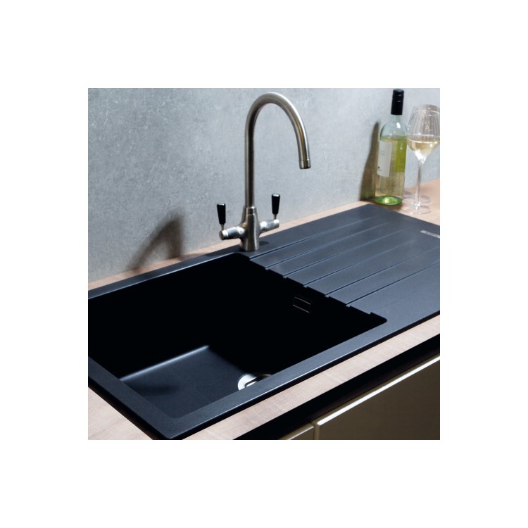 Single Bowl Black Composite Kitchen Sink with Reversible Drainer - CDA