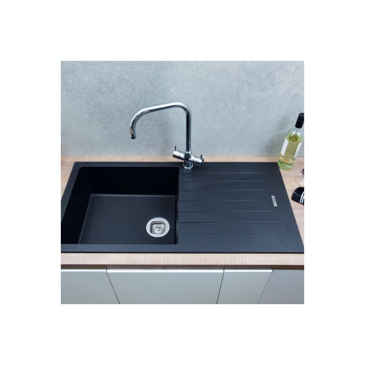 Single Bowl Black Composite Kitchen Sink with Reversible Drainer - CDA