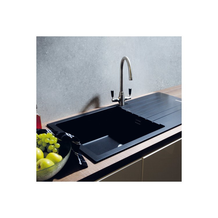 Single Bowl Black Composite Kitchen Sink with Reversible Drainer - CDA